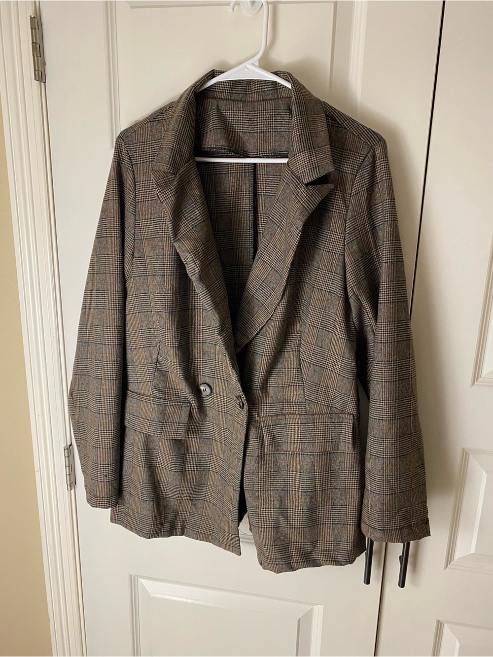 SHEIN Brown Plaid Single-Button Blazer